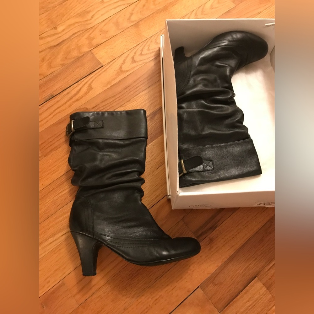Steve Madden Legion Black Leather Boots Heels Size 8.5